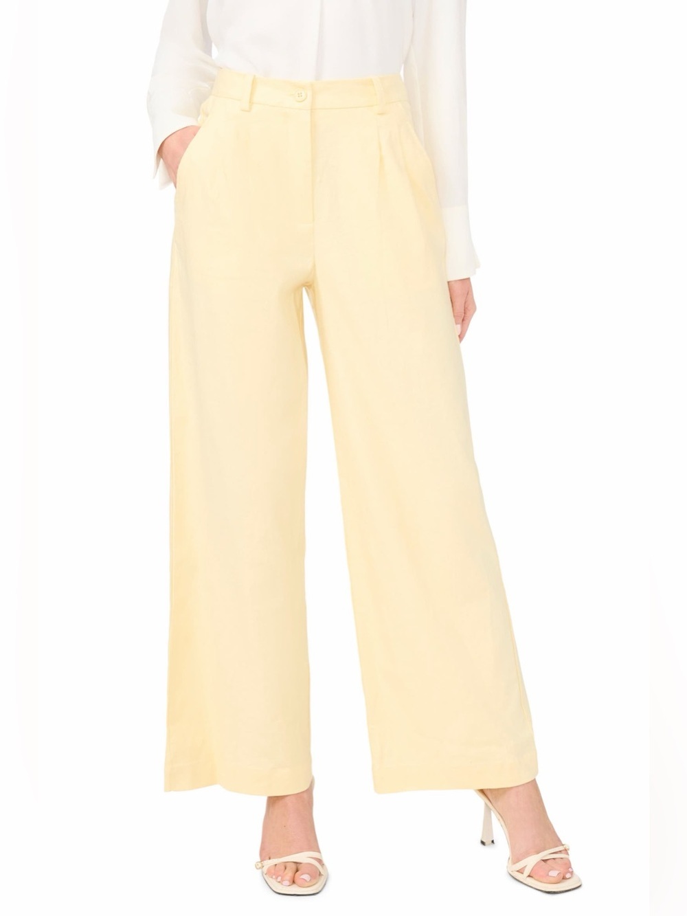 Halogen Pleated High Waist Linen Blend Wide Leg Dress Pants Yellow 10 NWOT